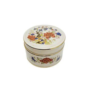 Sadler Beautiful Flower Porcelain Round Trinket Jewelry Box & Lid England Made